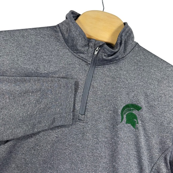 Michigan State Spartans 1/4 Zip Fleece Pullover Mens Large 42-44 Gray Logo MSU - Picture 1 of 8